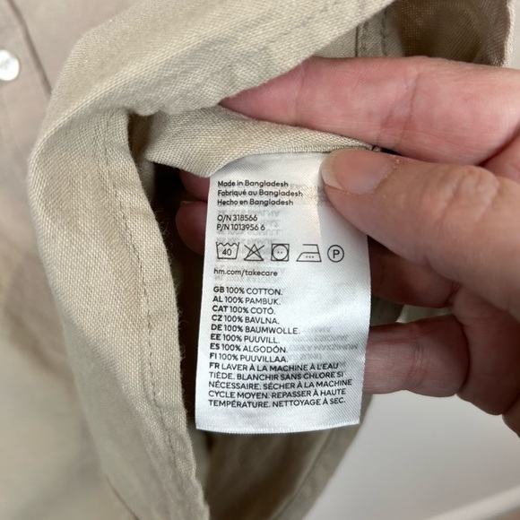 H&M cotton long sleeve button down shirt, Med, tan, khaki, collar, Casual - Picture 6 of 6